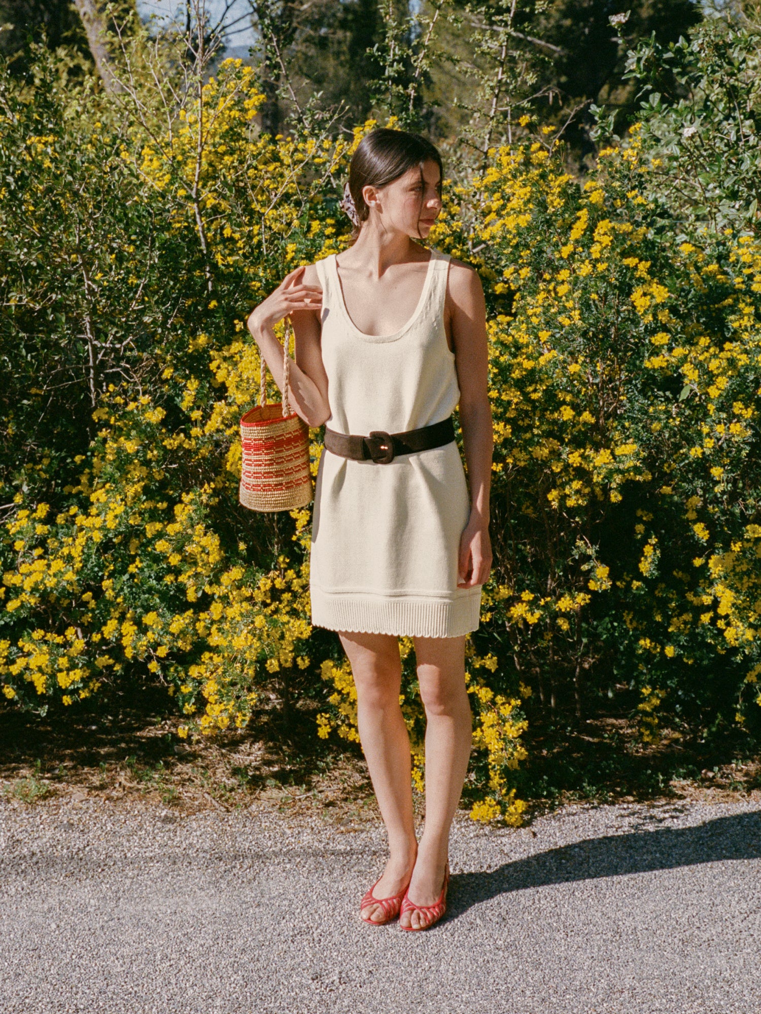 CHACHA ecru short fine-knit dress by Rouje, lifestyle setting
