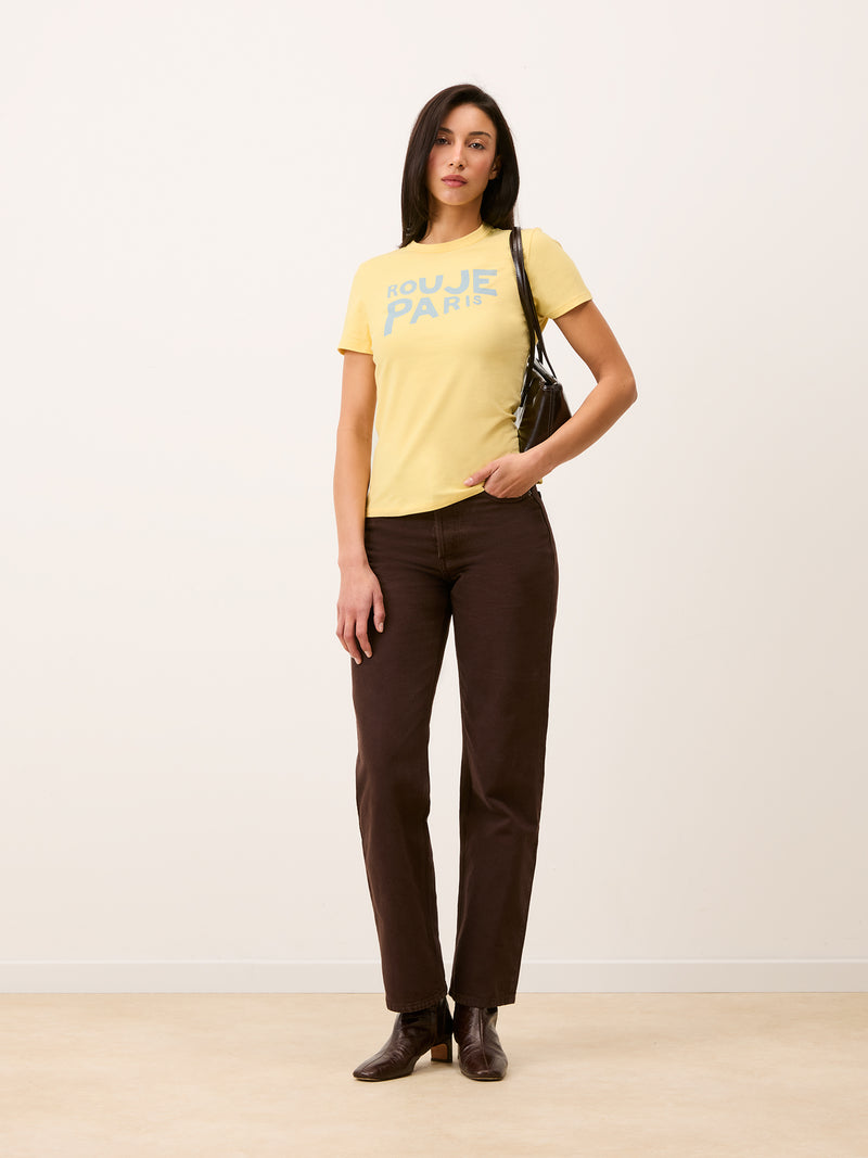 AURELIO lemon yellow Rouje Paris logo T-shirt, flat packshot by Rouje