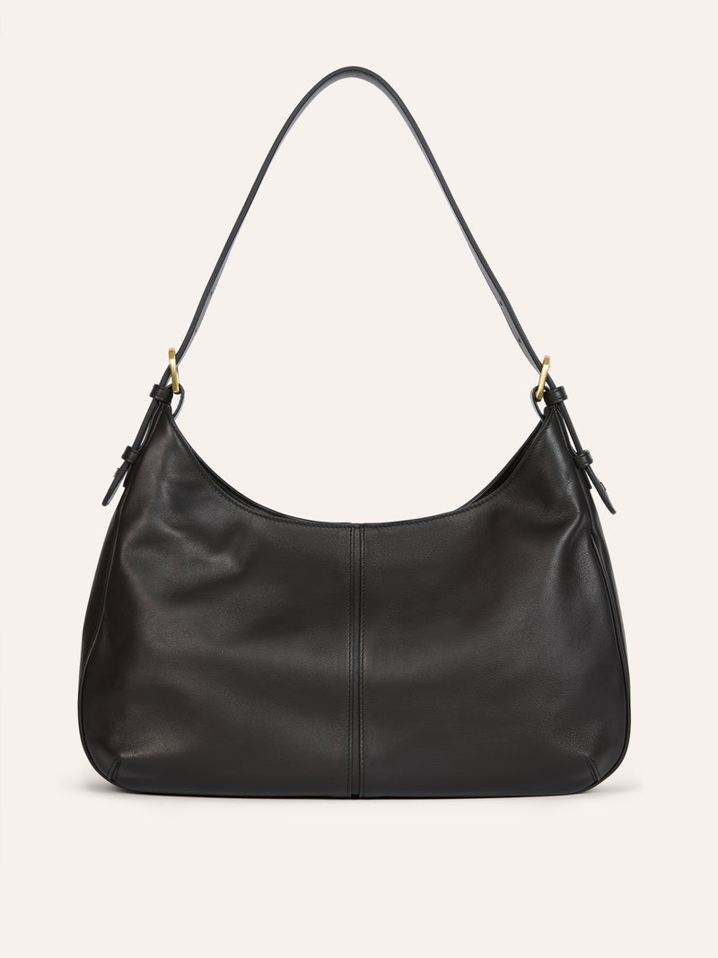 BIG black soft leather large bag, front view by Rouje