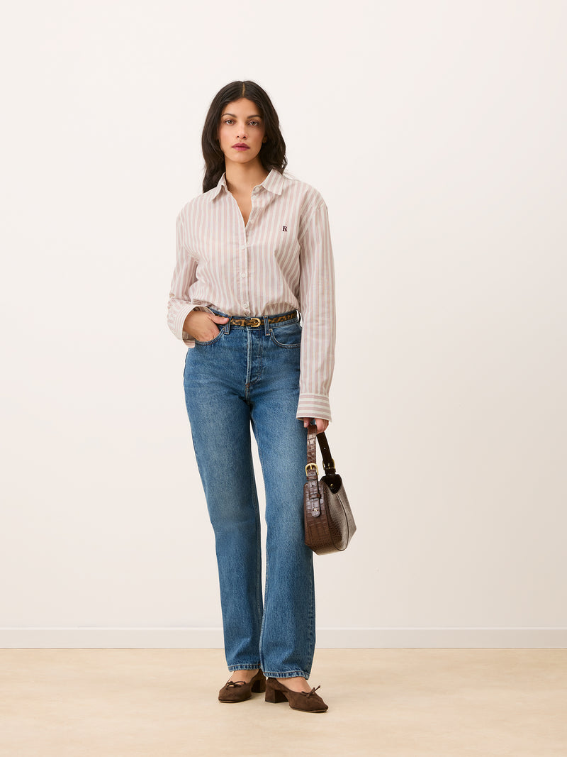 HARPER ecru striped cotton shirt, back view by Rouje