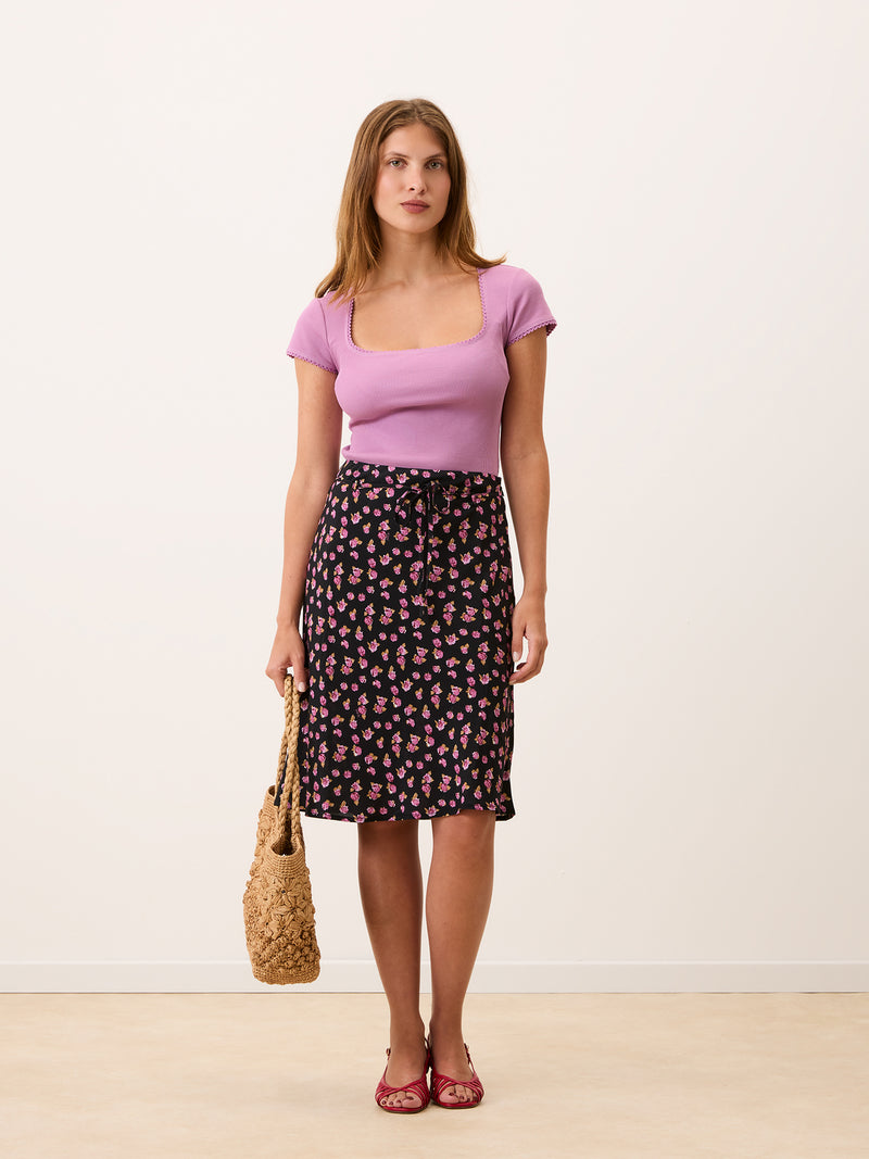 SIAM purple square-neck mini-rib jersey T-shirt, flat packshot by Rouje