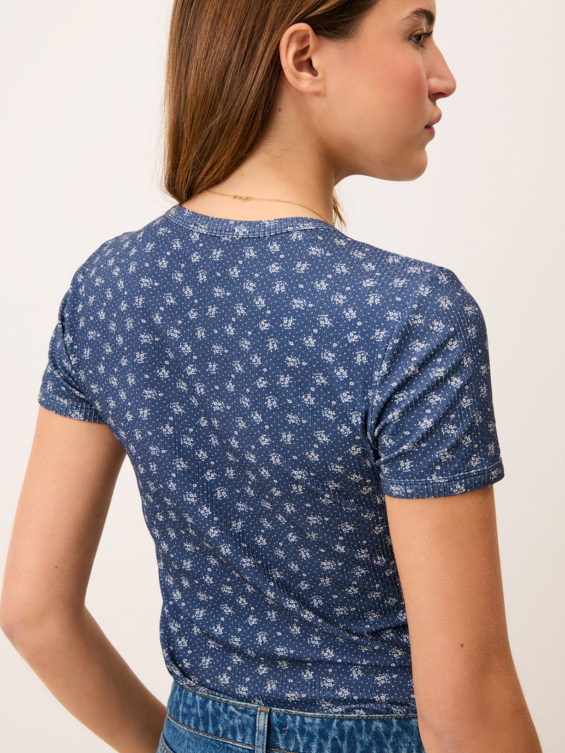 MARSALI Arlesienne navy floral ribbed T-shirt, flat packshot by Rouje