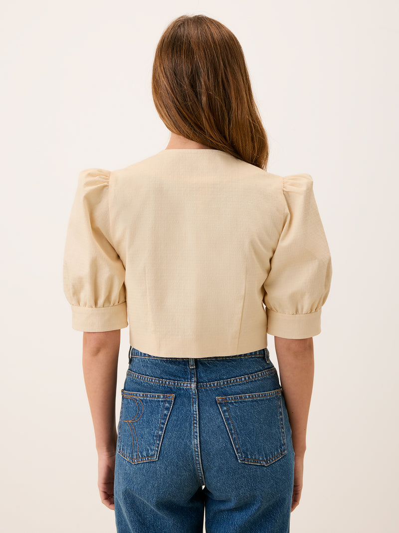 MAYA beige cotton bolero jacket, back view by Rouje