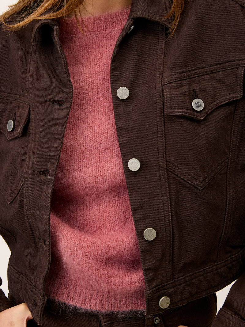 SAMIR chocolate boxy cotton jacket, detail of patch pockets by Rouje