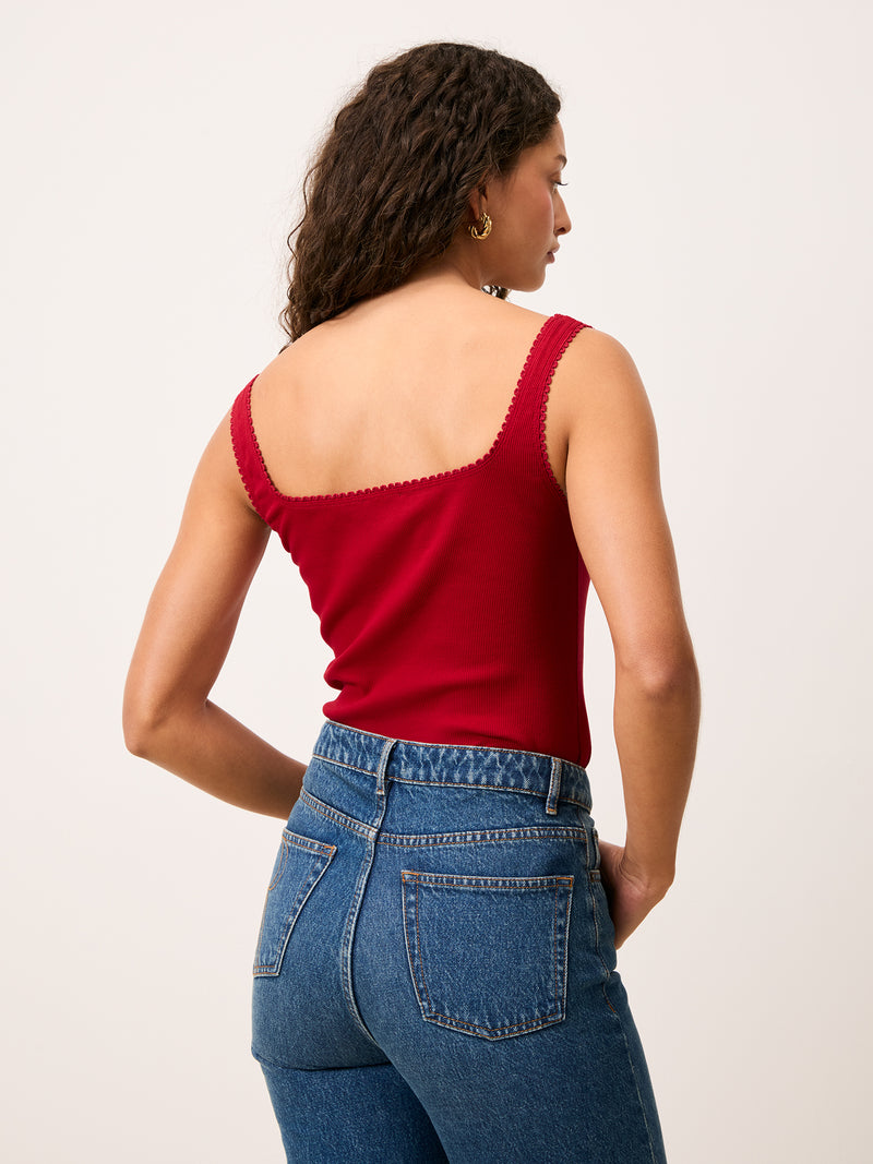 SIAMI red cotton jersey square-neck tank top, flat packshot by Rouje