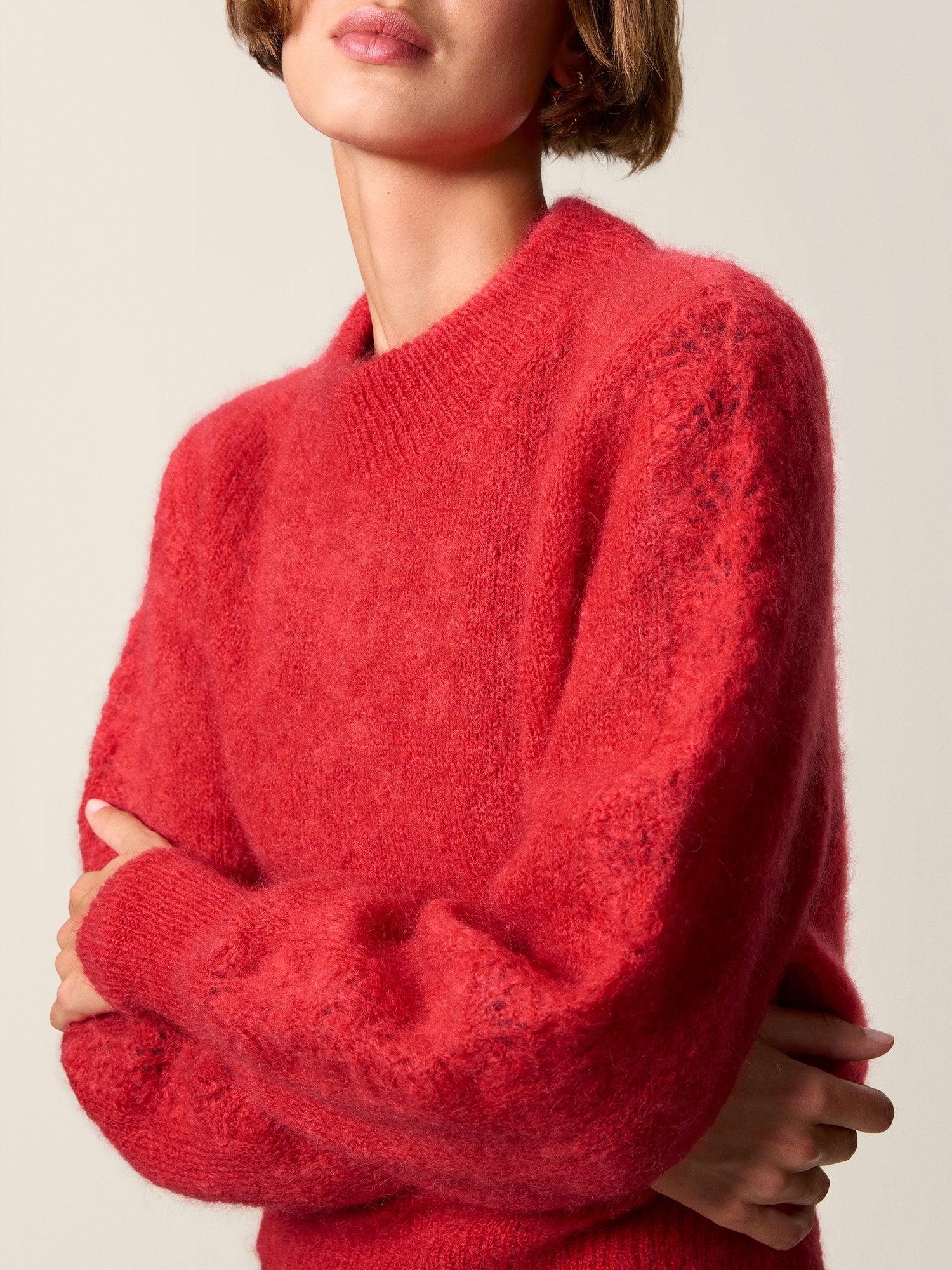 MARA red mohair sweater, back view by Rouje