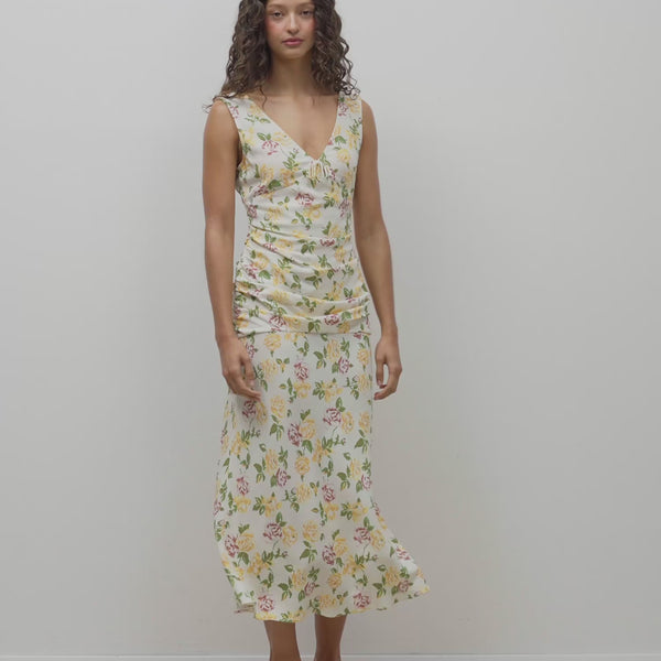 Video of the Val floral maxi dress worn by a model